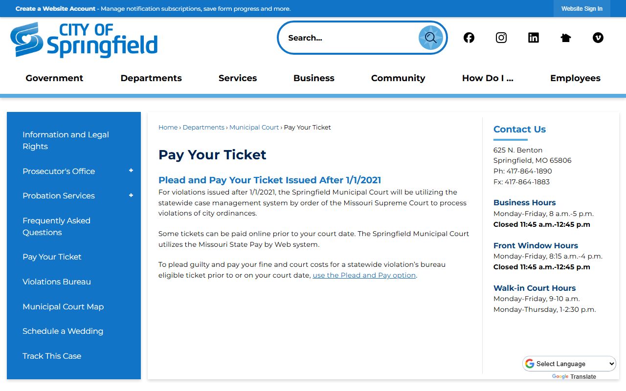 Springfield Missouri pay your ticket online portal for municipal court traffic violations