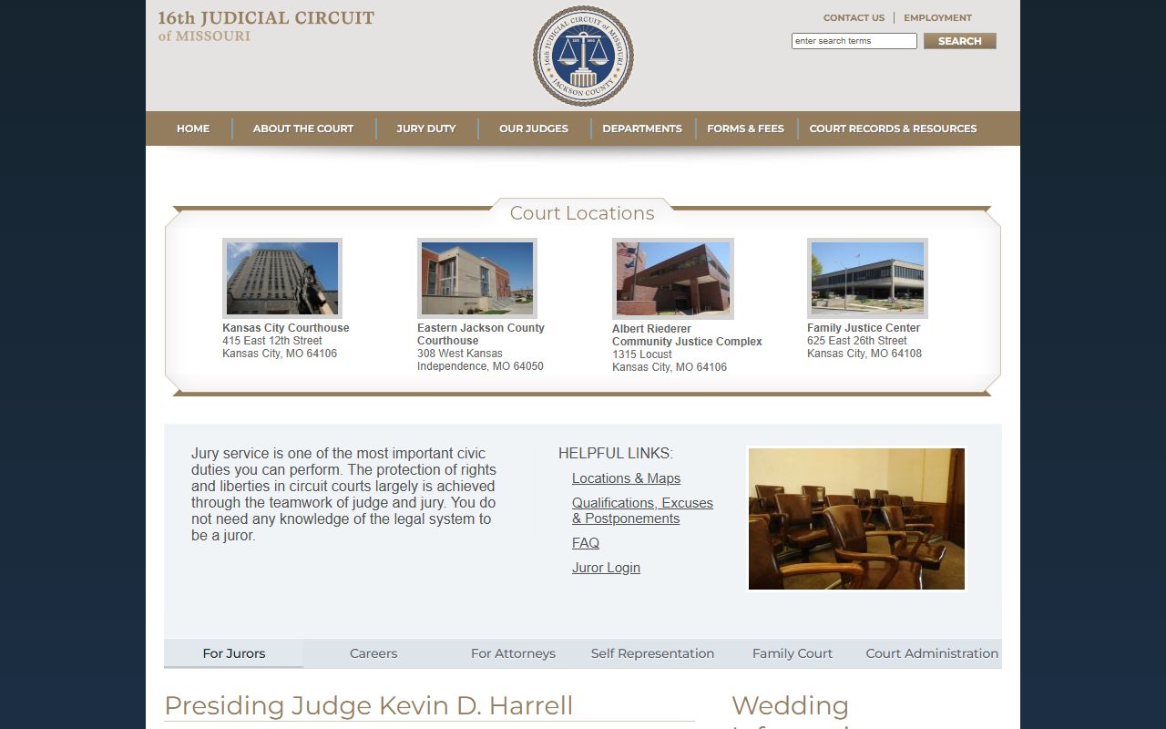 16th Judicial Circuit website for Jackson County traffic court records in Kansas City Missouri
