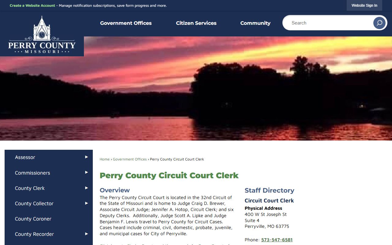Perry County Circuit Court Clerk webpage for Perry County traffic court records
