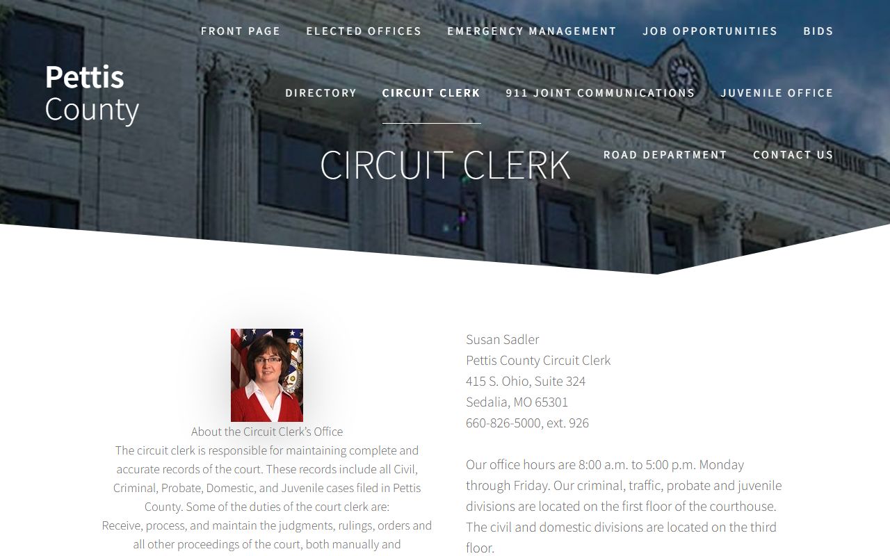 Pettis County Circuit Court Clerk webpage for Pettis County traffic court records