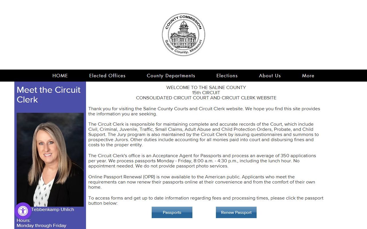 Saline County Circuit Clerk page for traffic court records in Marshall Missouri