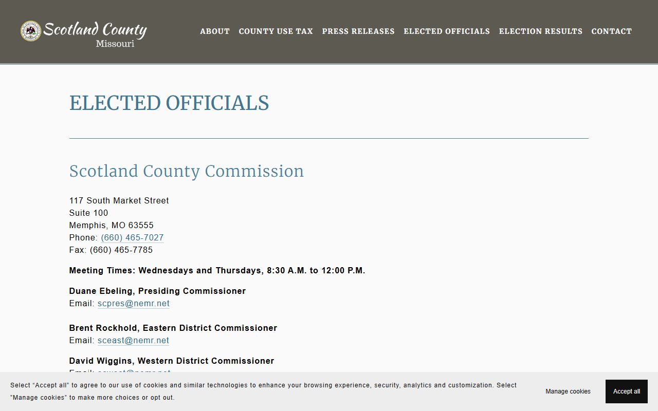 Scotland County elected officials page listing Circuit Clerk for Scotland County traffic court records