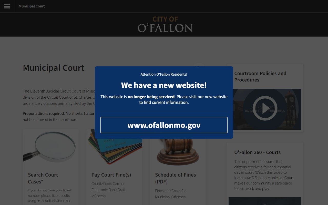 O'Fallon Municipal Court page for St. Charles County traffic court records