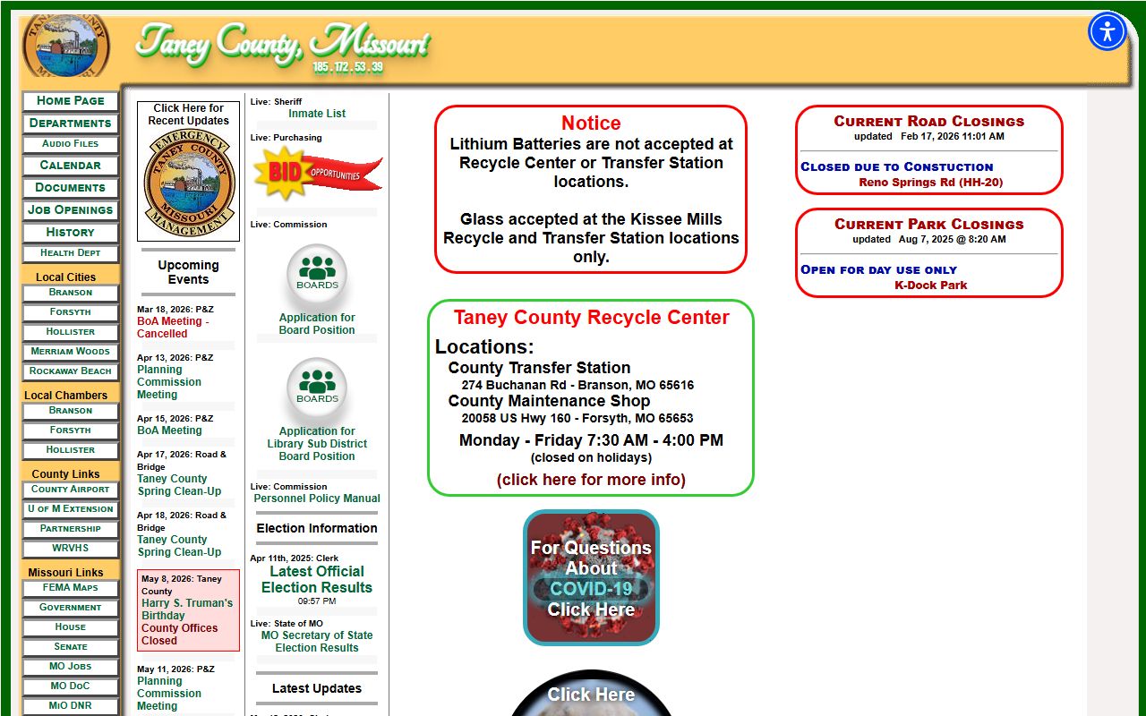 Taney County Missouri website for Taney County traffic court records