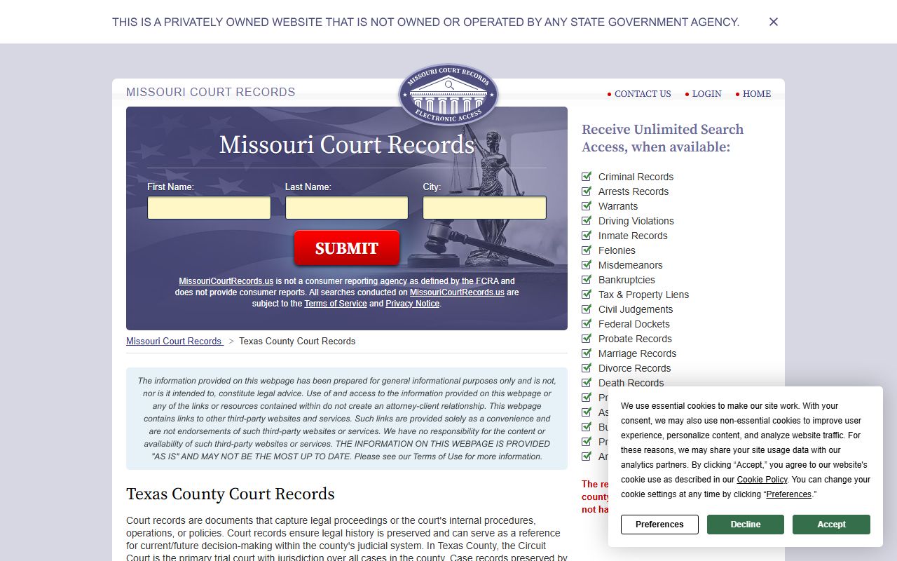 Texas County Missouri court records reference for Texas County traffic court records