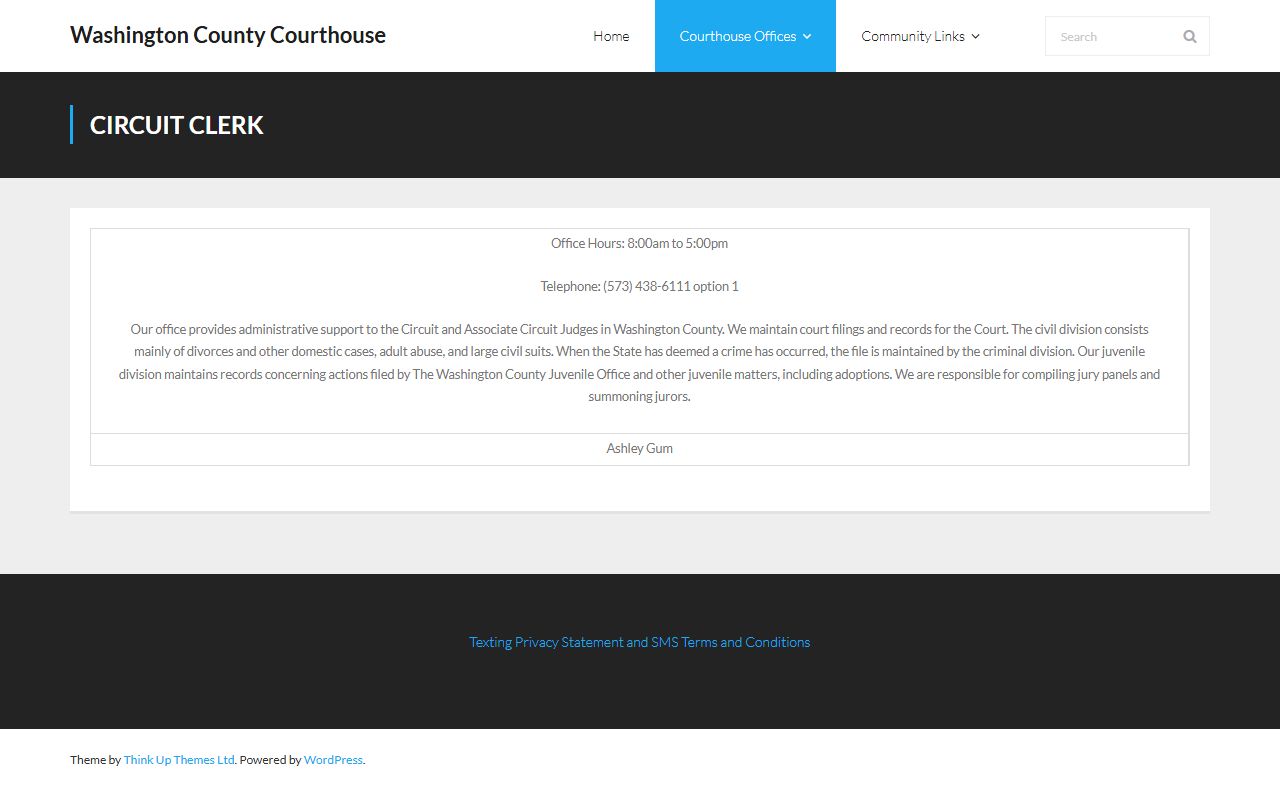 Washington County Circuit Clerk page for Washington County traffic court records