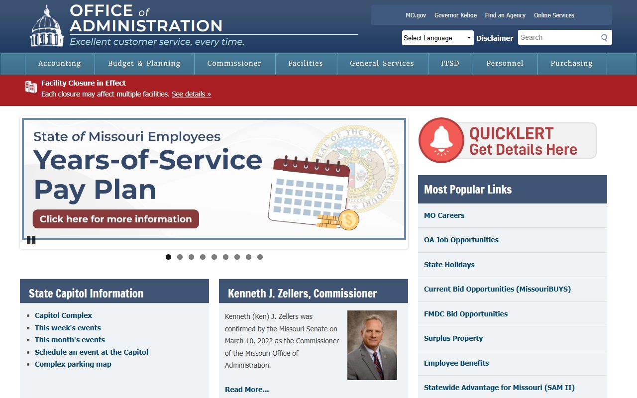 Missouri Office of Administration website managing court technology infrastructure